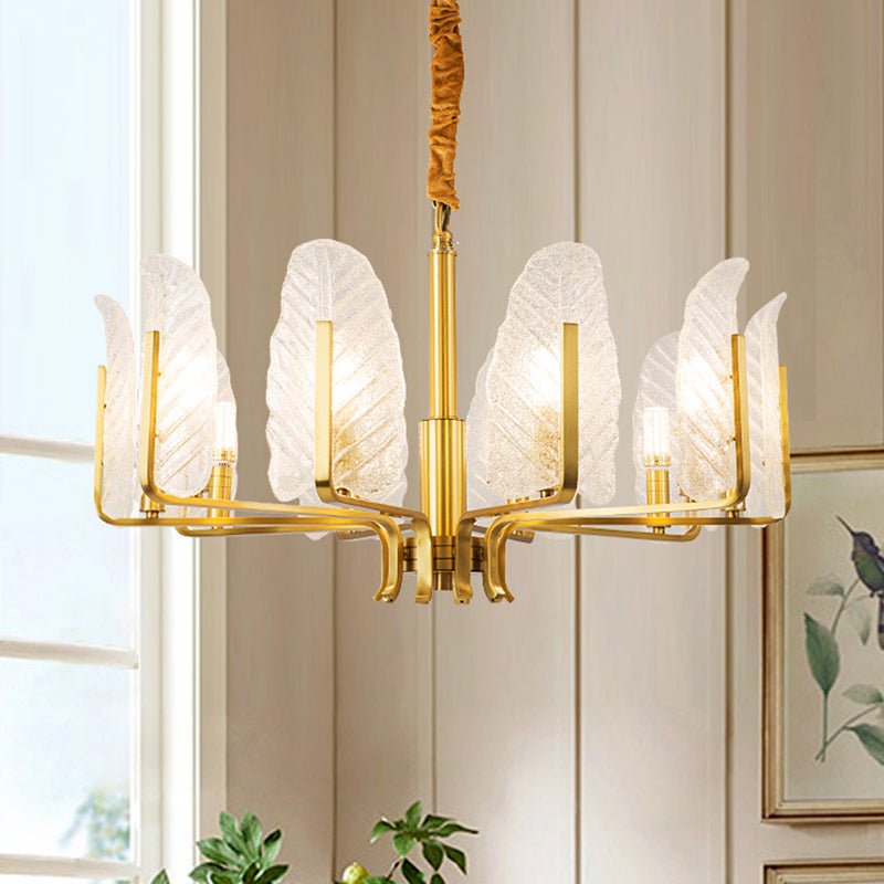 Leaf-Shaped Ceiling Lighting Postmodern Seedy Glass Gold Chandelier Light Fixture for Living Room Clearhalo 'Ceiling Lights' 'Chandeliers' 'Modern Chandeliers' 'Modern' Lighting' 2136592