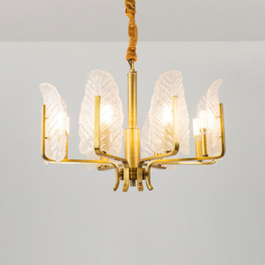 Leaf-Shaped Ceiling Lighting Postmodern Seedy Glass Gold Chandelier Light Fixture for Living Room 8 Gold Clearhalo 'Ceiling Lights' 'Chandeliers' 'Modern Chandeliers' 'Modern' Lighting' 2136596