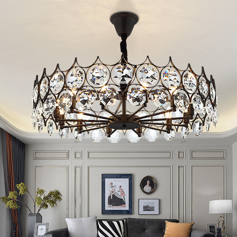 Geometric Living Room Chandelier Pendant Light Beveled Crystal Post-Modern Hanging Light in Black Clearhalo 'Ceiling Lights' 'Chandeliers' 'Modern Chandeliers' 'Modern' Lighting' 2136601