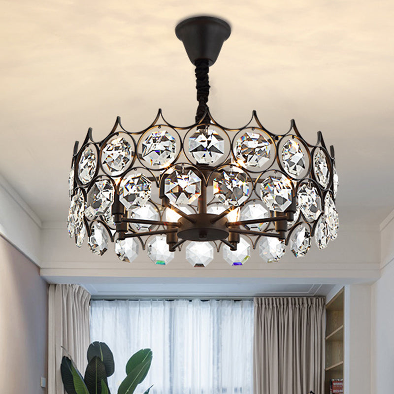 Geometric Living Room Chandelier Pendant Light Beveled Crystal Post-Modern Hanging Light in Black Black Large Round Clearhalo 'Ceiling Lights' 'Chandeliers' 'Modern Chandeliers' 'Modern' Lighting' 2136604