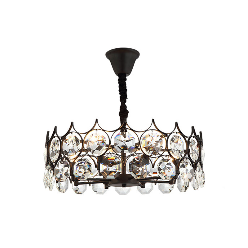 Geometric Living Room Chandelier Pendant Light Beveled Crystal Post-Modern Hanging Light in Black Clearhalo 'Ceiling Lights' 'Chandeliers' 'Modern Chandeliers' 'Modern' Lighting' 2136605