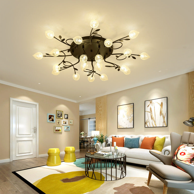 Branch Bubbled Glass Ceiling Lighting Contemporary 8/12/16/20 Lights Black/Gold Flush Mount Ceiling Fixture with Metal Arm Clearhalo 'Ceiling Lights' 'Chandeliers' 'Close To Ceiling Lights' 'Close to ceiling' 'Glass shade' 'Glass' 'Semi-flushmount' Lighting' 213661