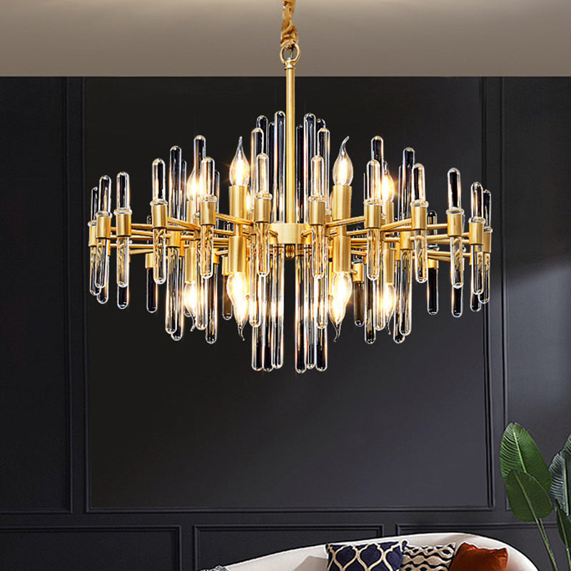 Metallic Radiating Chandelier Lighting Minimalist Gold Pendant Light with Crystal Rod Decor Clearhalo 'Ceiling Lights' 'Chandeliers' 'Modern Chandeliers' 'Modern' Lighting' 2136628