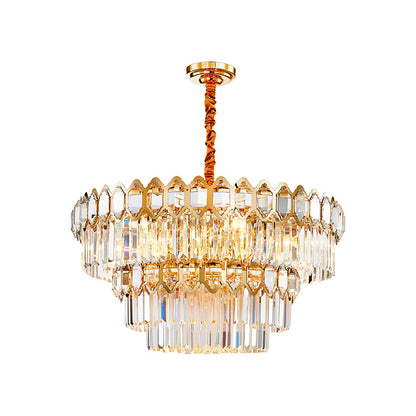 Tiered Round Suspension Light Artistic Prismatic Crystal Gold Pendant Light for Living Room Gold 23.5" Clearhalo 'Ceiling Lights' 'Chandeliers' 'Modern Chandeliers' 'Modern' Lighting' 2136657