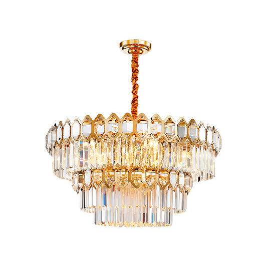 Tiered Round Suspension Light Artistic Prismatic Crystal Gold Pendant Light for Living Room Gold 23.5" Clearhalo 'Ceiling Lights' 'Chandeliers' 'Modern Chandeliers' 'Modern' Lighting' 2136657