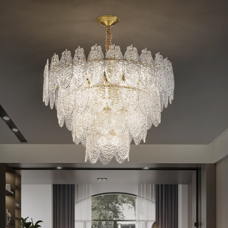 Post-Modern Oval Shaped Chandelier Pendant Light Textured Glass Living Room Hanging Light in Gold Clearhalo 'Ceiling Lights' 'Chandeliers' 'Modern Chandeliers' 'Modern' Lighting' 2136667