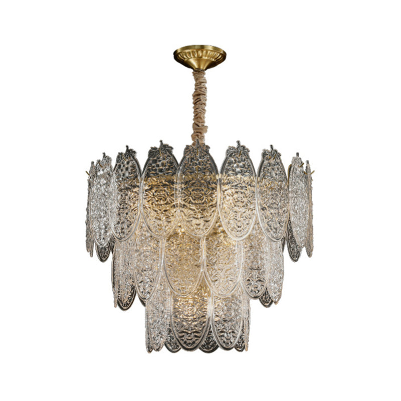 Post-Modern Oval Shaped Chandelier Pendant Light Textured Glass Living Room Hanging Light in Gold Clearhalo 'Ceiling Lights' 'Chandeliers' 'Modern Chandeliers' 'Modern' Lighting' 2136669