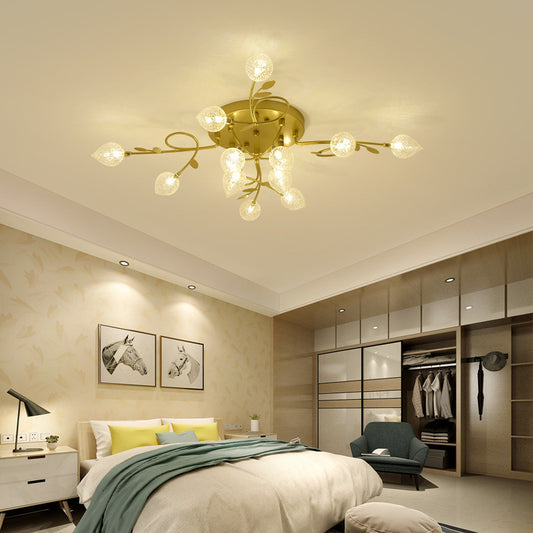 Branch Bubbled Glass Ceiling Lighting Contemporary 8/12/16/20 Lights Black/Gold Flush Mount Ceiling Fixture with Metal Arm 12 Gold Clearhalo 'Ceiling Lights' 'Chandeliers' 'Close To Ceiling Lights' 'Close to ceiling' 'Glass shade' 'Glass' 'Semi-flushmount' Lighting' 213667