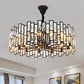Drum Shaped Beveled Crystal Chandelier Lighting Minimalist Black Pendant Light for Living Room Clearhalo 'Ceiling Lights' 'Chandeliers' 'Modern Chandeliers' 'Modern' Lighting' 2136692
