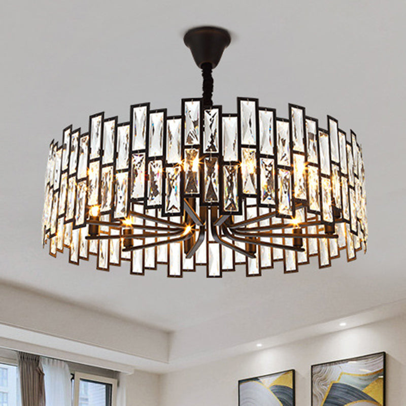 Drum Shaped Beveled Crystal Chandelier Lighting Minimalist Black Pendant Light for Living Room Clearhalo 'Ceiling Lights' 'Chandeliers' 'Modern Chandeliers' 'Modern' Lighting' 2136692