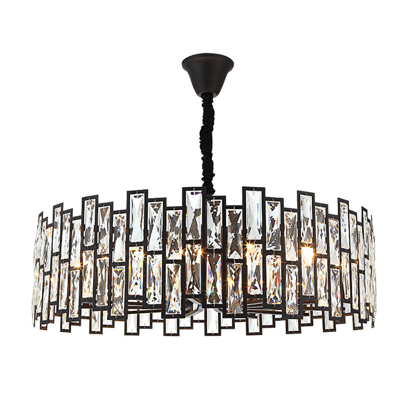 Drum Shaped Beveled Crystal Chandelier Lighting Minimalist Black Pendant Light for Living Room Clearhalo 'Ceiling Lights' 'Chandeliers' 'Modern Chandeliers' 'Modern' Lighting' 2136694