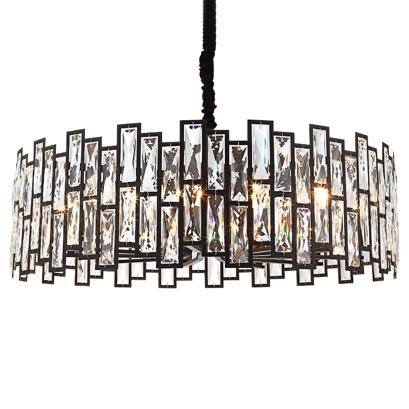 Drum Shaped Beveled Crystal Chandelier Lighting Minimalist Black Pendant Light for Living Room Black 33.5" Clearhalo 'Ceiling Lights' 'Chandeliers' 'Modern Chandeliers' 'Modern' Lighting' 2136696