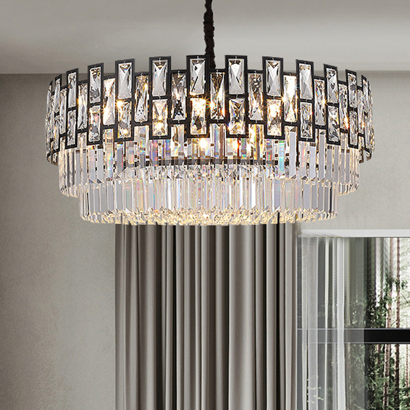 Black Round Ceiling Lighting Postmodern Faceted Crystal Chandelier Light Fixture for Living Room Clearhalo 'Ceiling Lights' 'Chandeliers' 'Modern Chandeliers' 'Modern' Lighting' 2136701