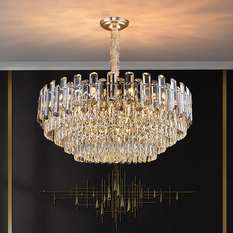 Multi-Tiered Living Room Chandelier Light K9 Crystal Simplicity Pendant Light Fixture in Clear Clearhalo 'Ceiling Lights' 'Chandeliers' 'Clear' 'Industrial' 'Modern Chandeliers' 'Modern' 'Tiffany' 'Traditional Chandeliers' Lighting' 2136715