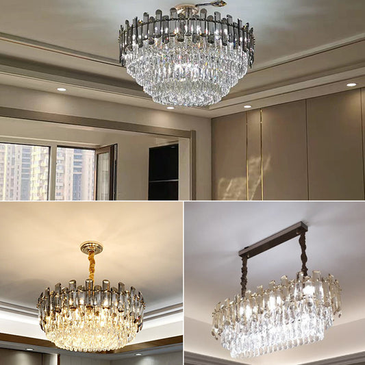 Multi-Tiered Living Room Chandelier Light K9 Crystal Simplicity Pendant Light Fixture in Clear Clearhalo 'Ceiling Lights' 'Chandeliers' 'Clear' 'Industrial' 'Modern Chandeliers' 'Modern' 'Tiffany' 'Traditional Chandeliers' Lighting' 2136716