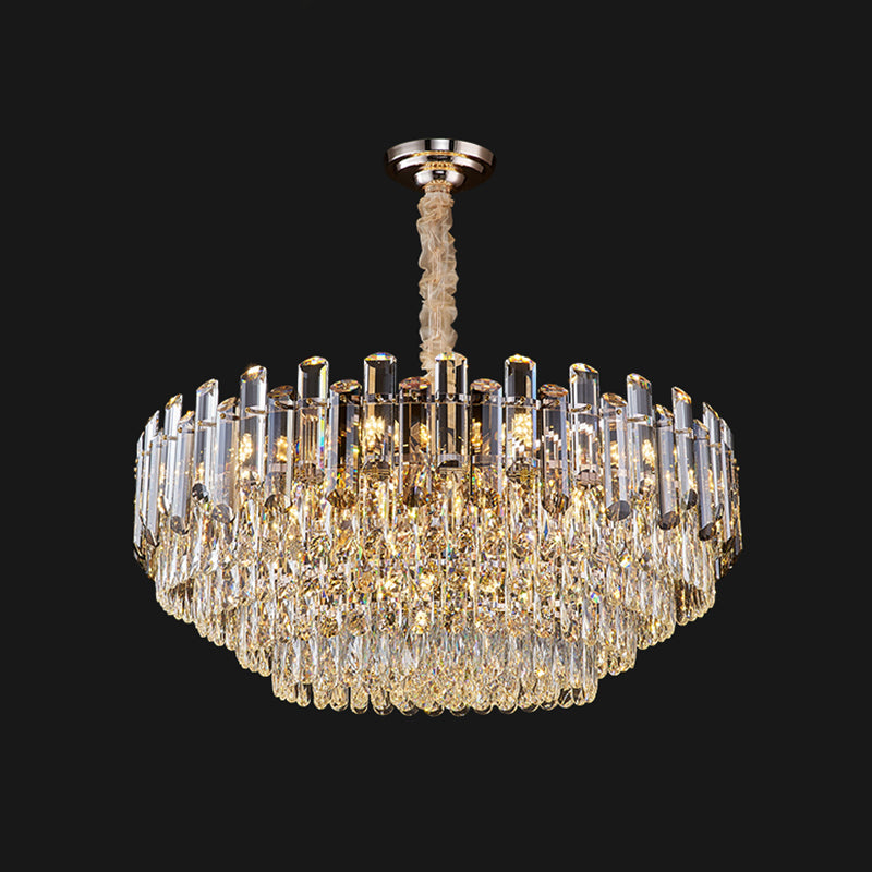 Multi-Tiered Living Room Chandelier Light K9 Crystal Simplicity Pendant Light Fixture in Clear Clear 31.5" Clearhalo 'Ceiling Lights' 'Chandeliers' 'Clear' 'Industrial' 'Modern Chandeliers' 'Modern' 'Tiffany' 'Traditional Chandeliers' Lighting' 2136717