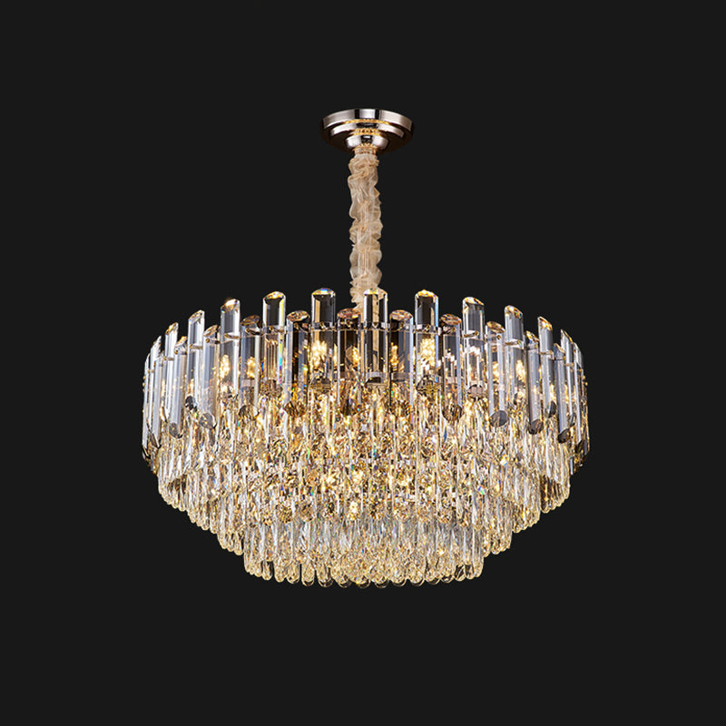 Multi-Tiered Living Room Chandelier Light K9 Crystal Simplicity Pendant Light Fixture in Clear Clear 23.5" Clearhalo 'Ceiling Lights' 'Chandeliers' 'Clear' 'Industrial' 'Modern Chandeliers' 'Modern' 'Tiffany' 'Traditional Chandeliers' Lighting' 2136718