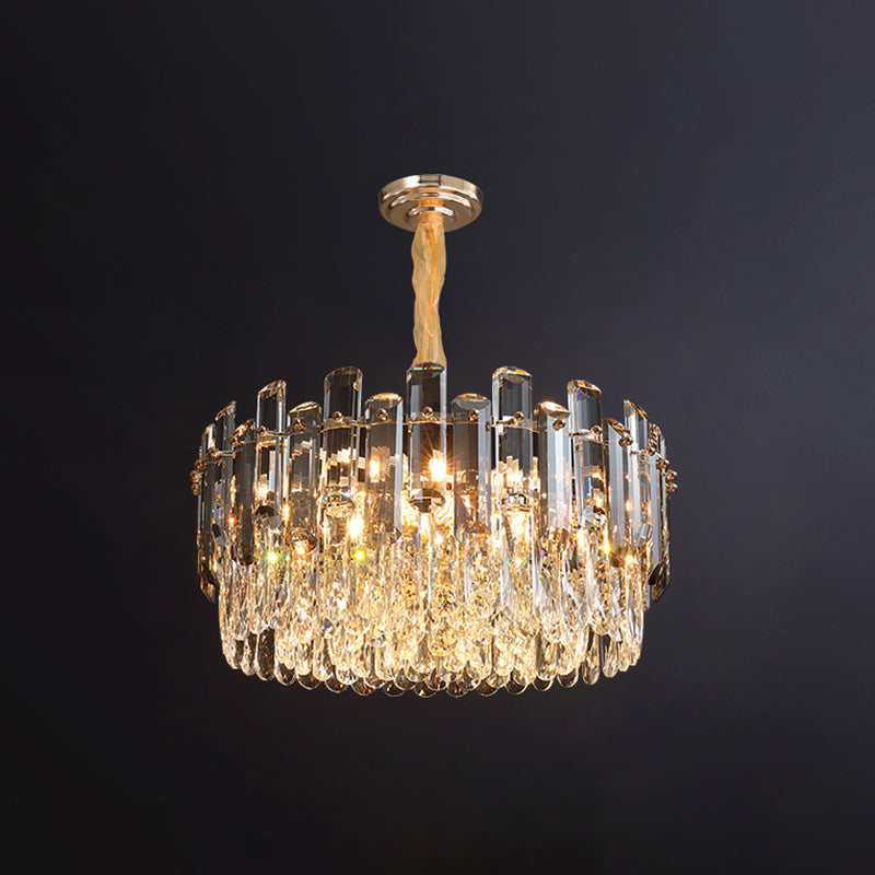 Multi-Tiered Living Room Chandelier Light K9 Crystal Simplicity Pendant Light Fixture in Clear Clear 19.5" Clearhalo 'Ceiling Lights' 'Chandeliers' 'Clear' 'Industrial' 'Modern Chandeliers' 'Modern' 'Tiffany' 'Traditional Chandeliers' Lighting' 2136720