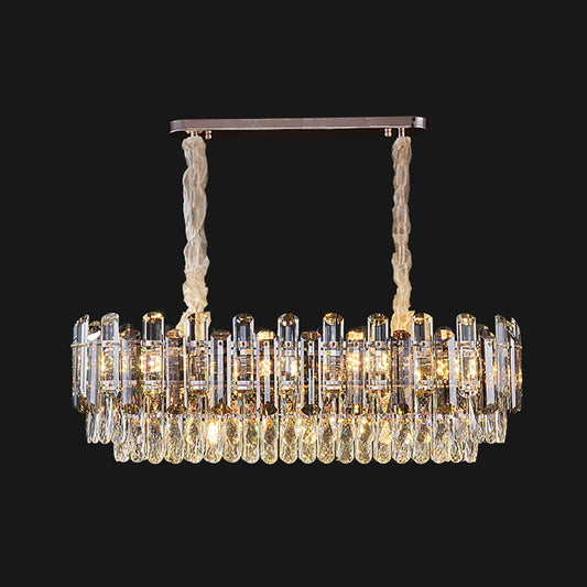 Multi-Tiered Living Room Chandelier Light K9 Crystal Simplicity Pendant Light Fixture in Clear Clear 14" Clearhalo 'Ceiling Lights' 'Chandeliers' 'Clear' 'Industrial' 'Modern Chandeliers' 'Modern' 'Tiffany' 'Traditional Chandeliers' Lighting' 2136722