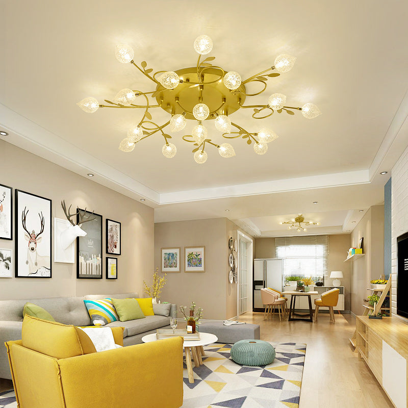 Branch Bubbled Glass Ceiling Lighting Contemporary 8/12/16/20 Lights Black/Gold Flush Mount Ceiling Fixture with Metal Arm 20 Gold Clearhalo 'Ceiling Lights' 'Chandeliers' 'Close To Ceiling Lights' 'Close to ceiling' 'Glass shade' 'Glass' 'Semi-flushmount' Lighting' 213673