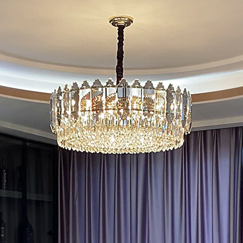 Circular Ceiling Lighting Postmodern K9 Crystal Living Room Chandelier Light Fixture in Clear Clearhalo 'Ceiling Lights' 'Chandeliers' 'Clear' 'Industrial' 'Modern Chandeliers' 'Modern' 'Tiffany' 'Traditional Chandeliers' Lighting' 2136733