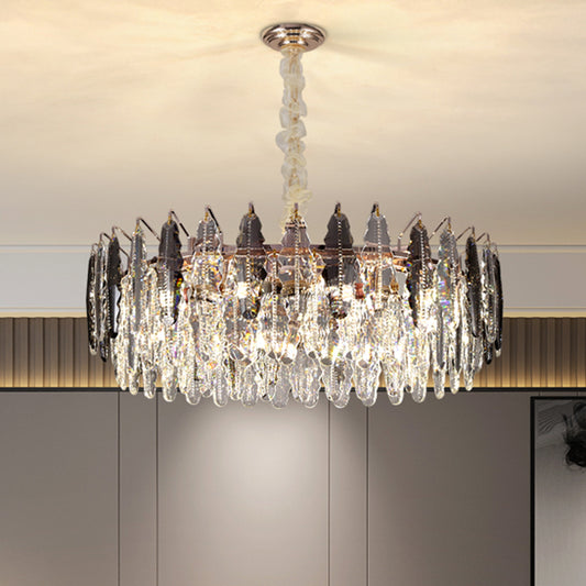 K9 Crystal Leaf Shade Chandelier Pendant Light Post-Modern Clear Hanging Light for Living Room Clear Round Clearhalo 'Ceiling Lights' 'Chandeliers' 'Clear' 'Industrial' 'Modern Chandeliers' 'Modern' 'Tiffany' 'Traditional Chandeliers' Lighting' 2136738
