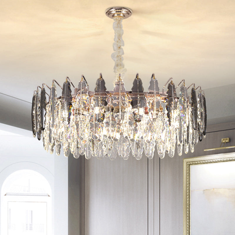 K9 Crystal Leaf Shade Chandelier Pendant Light Post-Modern Clear Hanging Light for Living Room Clearhalo 'Ceiling Lights' 'Chandeliers' 'Clear' 'Industrial' 'Modern Chandeliers' 'Modern' 'Tiffany' 'Traditional Chandeliers' Lighting' 2136740