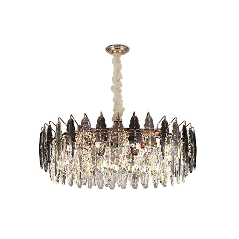 K9 Crystal Leaf Shade Chandelier Pendant Light Post-Modern Clear Hanging Light for Living Room Clearhalo 'Ceiling Lights' 'Chandeliers' 'Clear' 'Industrial' 'Modern Chandeliers' 'Modern' 'Tiffany' 'Traditional Chandeliers' Lighting' 2136742
