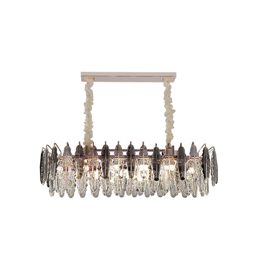 K9 Crystal Leaf Shade Chandelier Pendant Light Post-Modern Clear Hanging Light for Living Room Clearhalo 'Ceiling Lights' 'Chandeliers' 'Clear' 'Industrial' 'Modern Chandeliers' 'Modern' 'Tiffany' 'Traditional Chandeliers' Lighting' 2136744