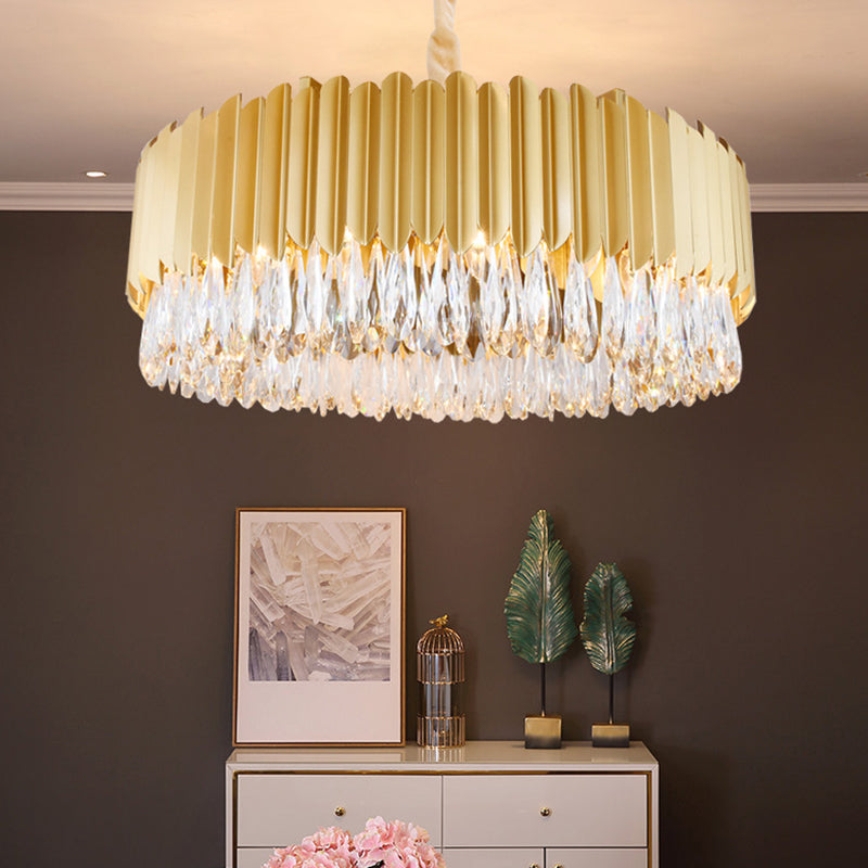 Oval Shaped Living Room Chandelier Light Crystal Drip Simplicity Pendant Light Fixture Gold Large Round Clearhalo 'Ceiling Lights' 'Chandeliers' 'Modern Chandeliers' 'Modern' Lighting' 2136745