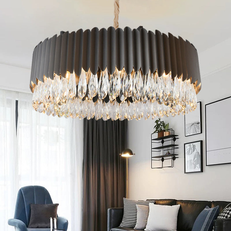 Oval Shaped Living Room Chandelier Light Crystal Drip Simplicity Pendant Light Fixture Black Large Round Clearhalo 'Ceiling Lights' 'Chandeliers' 'Modern Chandeliers' 'Modern' Lighting' 2136751