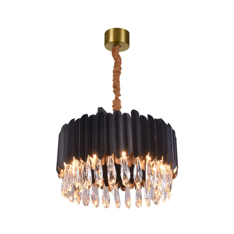 Oval Shaped Living Room Chandelier Light Crystal Drip Simplicity Pendant Light Fixture Black Medium Round Clearhalo 'Ceiling Lights' 'Chandeliers' 'Modern Chandeliers' 'Modern' Lighting' 2136753