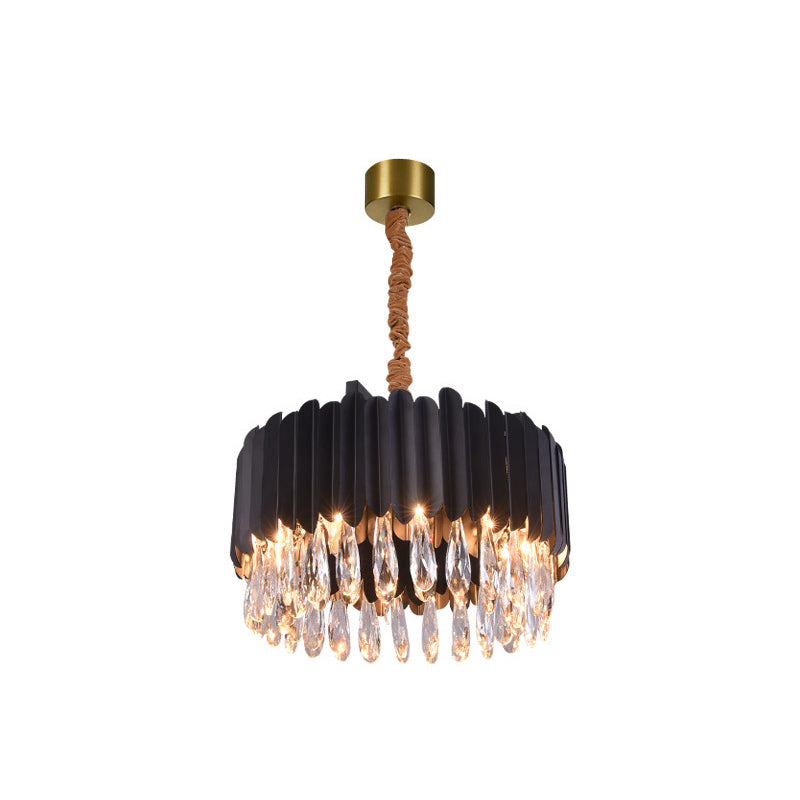 Oval Shaped Living Room Chandelier Light Crystal Drip Simplicity Pendant Light Fixture Black Small Round Clearhalo 'Ceiling Lights' 'Chandeliers' 'Modern Chandeliers' 'Modern' Lighting' 2136754