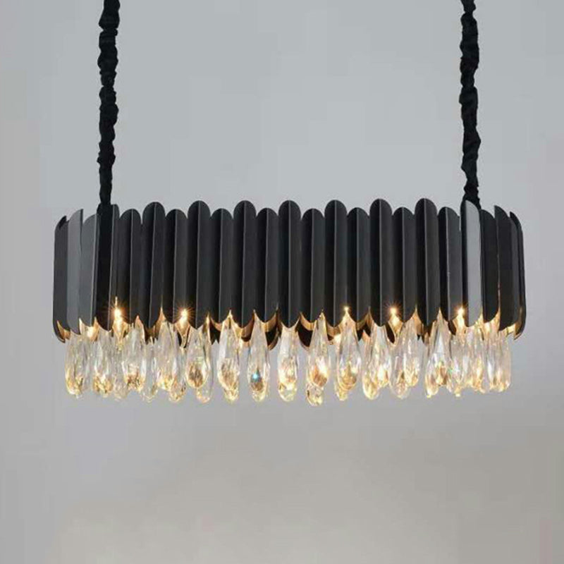 Oval Shaped Living Room Chandelier Light Crystal Drip Simplicity Pendant Light Fixture Black Oval Clearhalo 'Ceiling Lights' 'Chandeliers' 'Modern Chandeliers' 'Modern' Lighting' 2136756