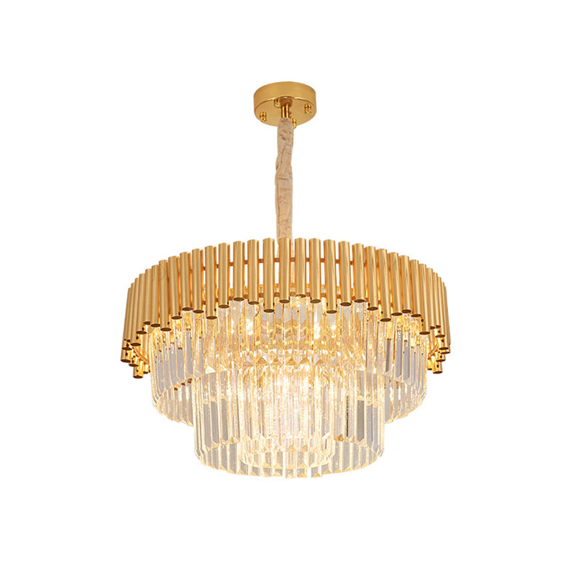 Artistic Tiered Round Suspension Light Clear Crystal Living Room Chandelier Light in Gold Gold 23.5" Clearhalo 'Ceiling Lights' 'Chandeliers' 'Modern Chandeliers' 'Modern' Lighting' 2136759