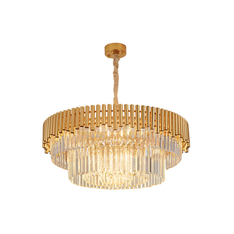 Artistic Tiered Round Suspension Light Clear Crystal Living Room Chandelier Light in Gold Gold 31.5" Clearhalo 'Ceiling Lights' 'Chandeliers' 'Modern Chandeliers' 'Modern' Lighting' 2136760
