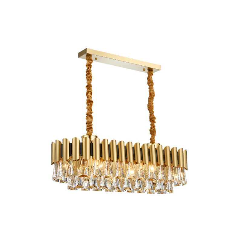 Tiered Chandelier Lighting Minimalist Tri-Prism Crystal Living Room Pendant Light in Gold Clearhalo 'Ceiling Lights' 'Chandeliers' 'Modern Chandeliers' 'Modern' Lighting' 2136763