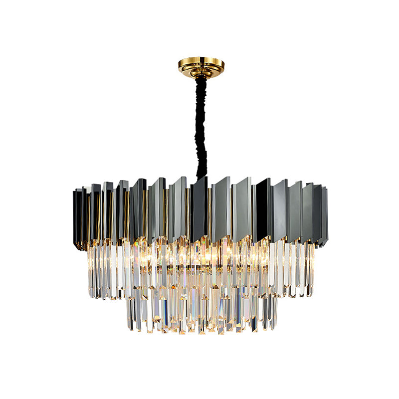 Tiered Suspension Light Artistic Strip Crystal Black Chandelier Light for Living Room Clearhalo 'Ceiling Lights' 'Chandeliers' 'Modern Chandeliers' 'Modern' Lighting' 2136794