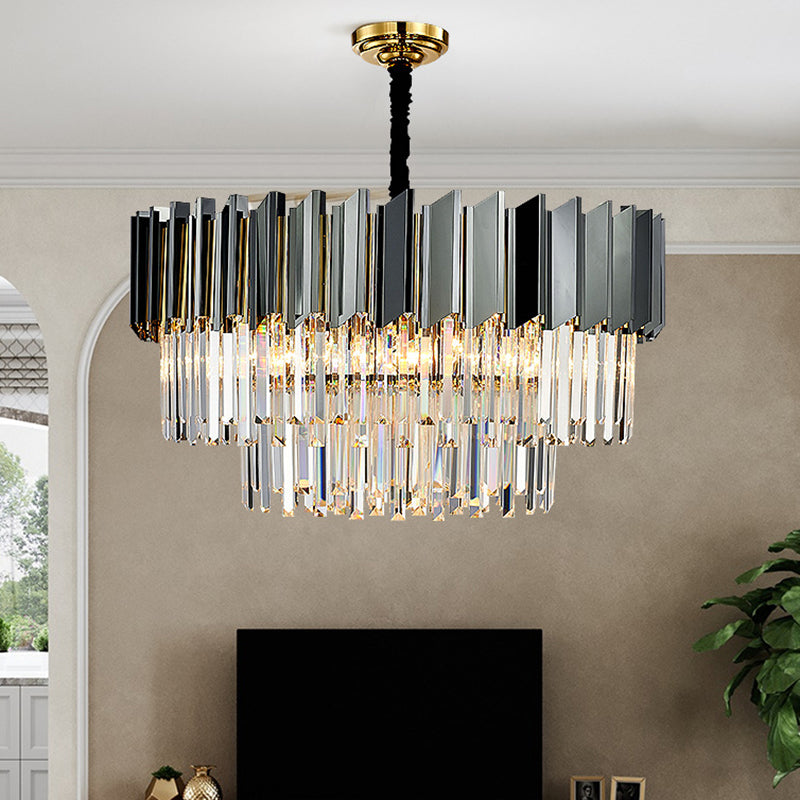 Tiered Suspension Light Artistic Strip Crystal Black Chandelier Light for Living Room Clearhalo 'Ceiling Lights' 'Chandeliers' 'Modern Chandeliers' 'Modern' Lighting' 2136796