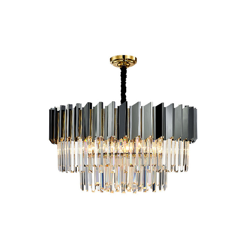 Tiered Suspension Light Artistic Strip Crystal Black Chandelier Light for Living Room Clearhalo 'Ceiling Lights' 'Chandeliers' 'Modern Chandeliers' 'Modern' Lighting' 2136800