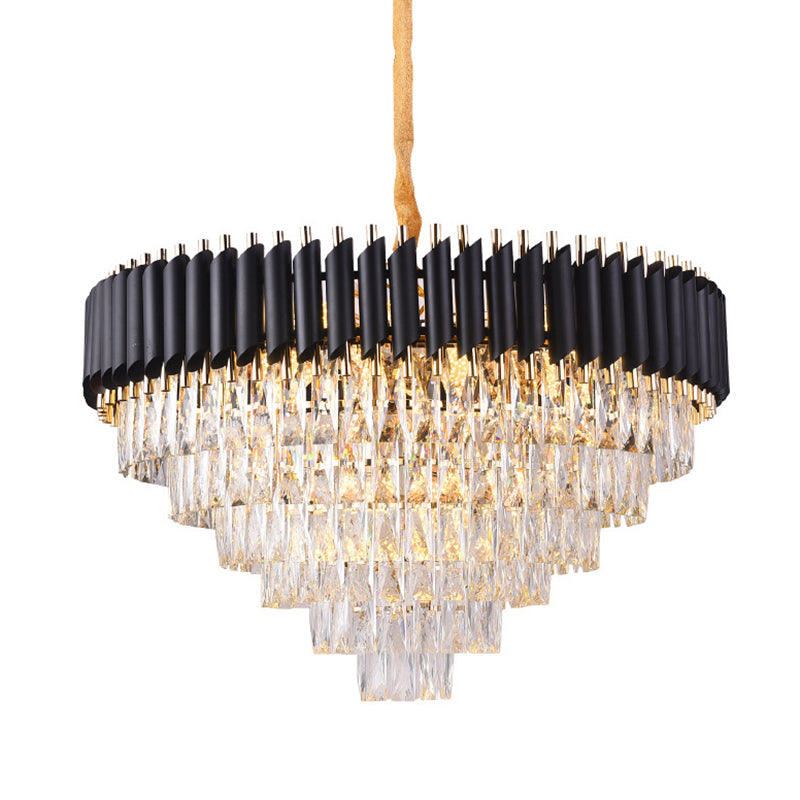 Layered Living Room Chandelier Lighting Minimalist K9 Crystal Postmodern Chandelier Light Fixture in Black Clearhalo 'Ceiling Lights' 'Chandeliers' 'Modern Chandeliers' 'Modern' Lighting' 2136802