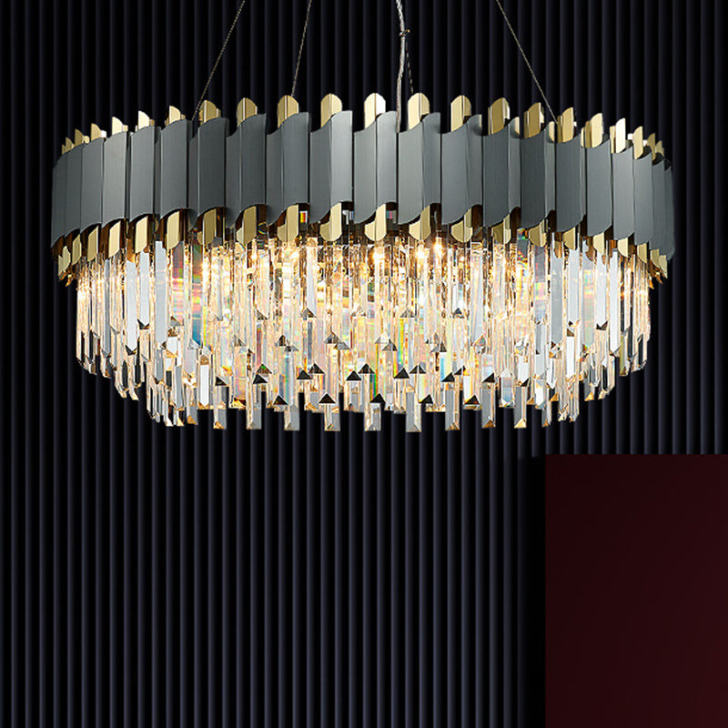 Post-Modern Layered Chandelier Pendant Light Strip Crystal Living Room Hanging Light in Gold-Black Clearhalo 'Ceiling Lights' 'Chandeliers' 'Modern Chandeliers' 'Modern' Lighting' 2136807