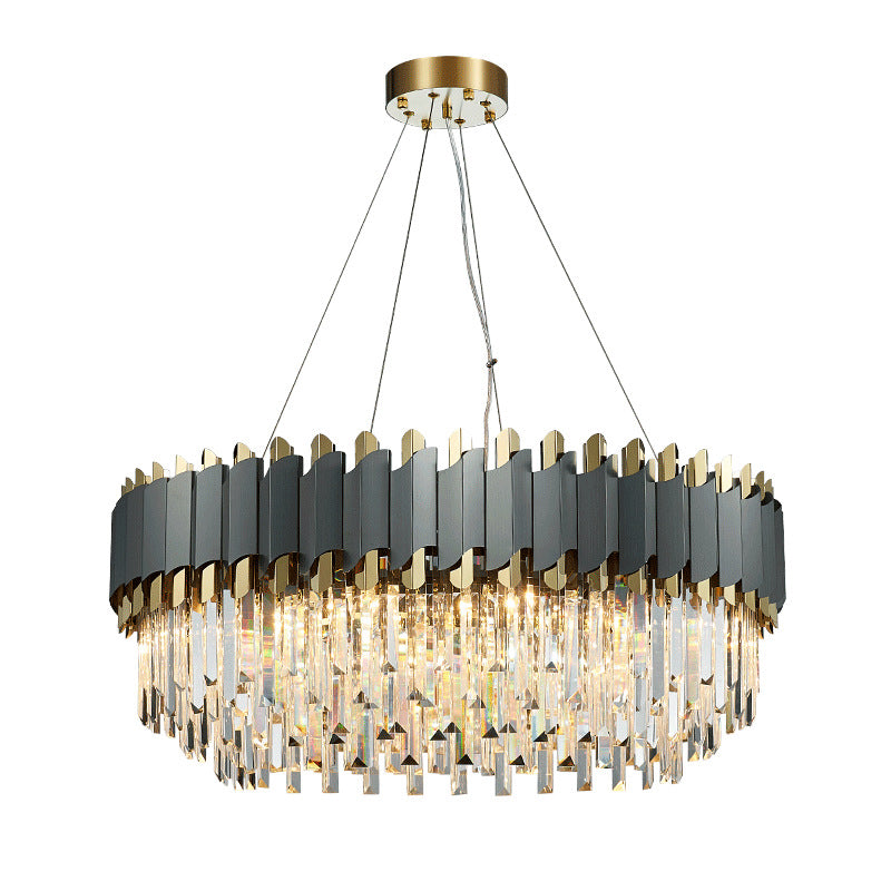 Post-Modern Layered Chandelier Pendant Light Strip Crystal Living Room Hanging Light in Gold-Black Clearhalo 'Ceiling Lights' 'Chandeliers' 'Modern Chandeliers' 'Modern' Lighting' 2136808