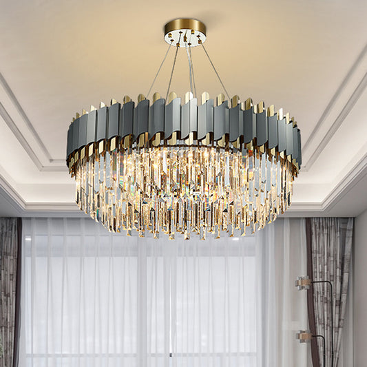 Post-Modern Layered Chandelier Pendant Light Strip Crystal Living Room Hanging Light in Gold-Black Clearhalo 'Ceiling Lights' 'Chandeliers' 'Modern Chandeliers' 'Modern' Lighting' 2136810