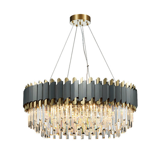 Post-Modern Layered Chandelier Pendant Light Strip Crystal Living Room Hanging Light in Gold-Black Clearhalo 'Ceiling Lights' 'Chandeliers' 'Modern Chandeliers' 'Modern' Lighting' 2136811