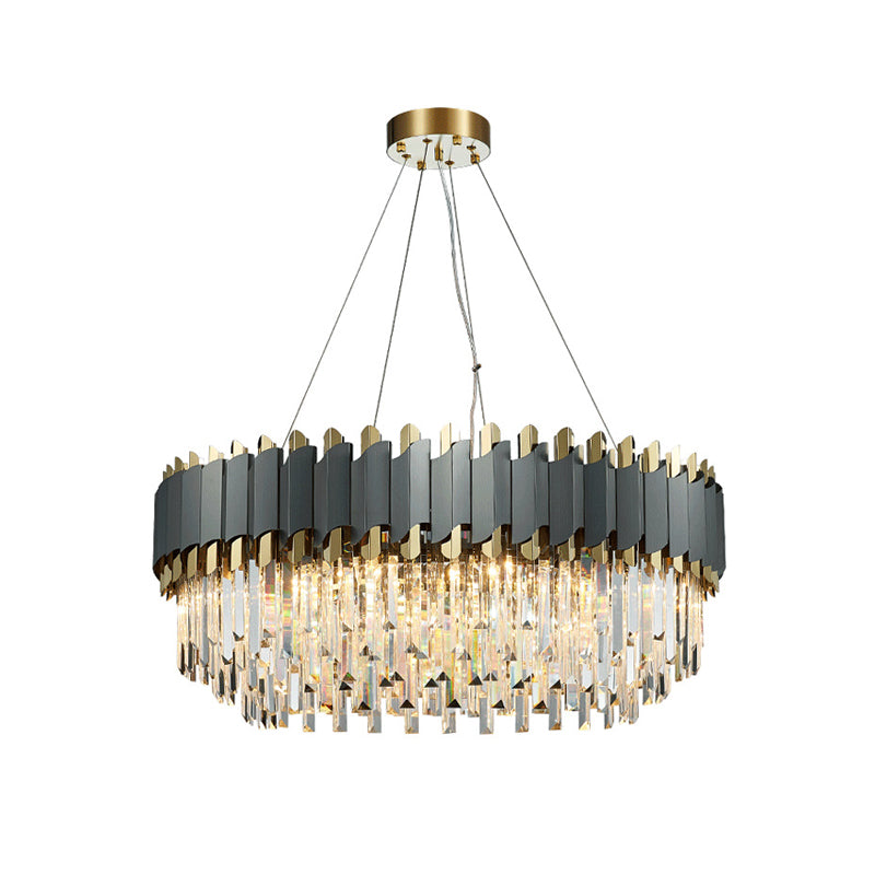 Post-Modern Layered Chandelier Pendant Light Strip Crystal Living Room Hanging Light in Gold-Black 8 Gold-Black Clearhalo 'Ceiling Lights' 'Chandeliers' 'Modern Chandeliers' 'Modern' Lighting' 2136812