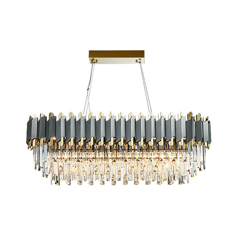 Post-Modern Layered Chandelier Pendant Light Strip Crystal Living Room Hanging Light in Gold-Black 6 Gold-Black Clearhalo 'Ceiling Lights' 'Chandeliers' 'Modern Chandeliers' 'Modern' Lighting' 2136813
