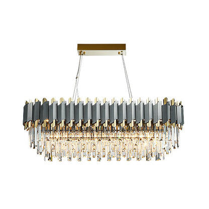 Post-Modern Layered Chandelier Pendant Light Strip Crystal Living Room Hanging Light in Gold-Black 6 Gold-Black Clearhalo 'Ceiling Lights' 'Chandeliers' 'Modern Chandeliers' 'Modern' Lighting' 2136813