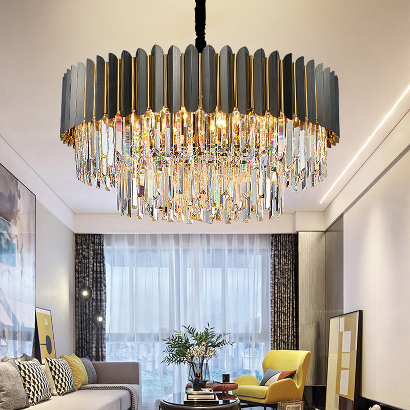 Geometric Chandelier Light Simplicity Tri-Prism Crystal Living Room Pendant Light Fixture in Black Clearhalo 'Ceiling Lights' 'Chandeliers' 'Modern Chandeliers' 'Modern' Lighting' 2136815