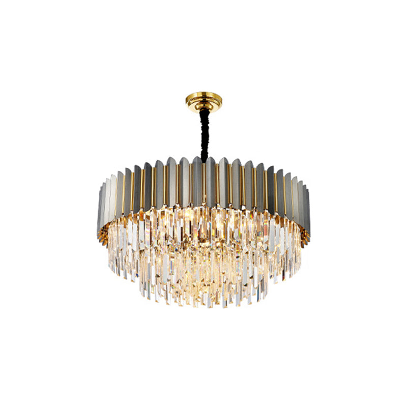 Geometric Chandelier Light Simplicity Tri-Prism Crystal Living Room Pendant Light Fixture in Black Black 1 Tier 31.5" Clearhalo 'Ceiling Lights' 'Chandeliers' 'Modern Chandeliers' 'Modern' Lighting' 2136816
